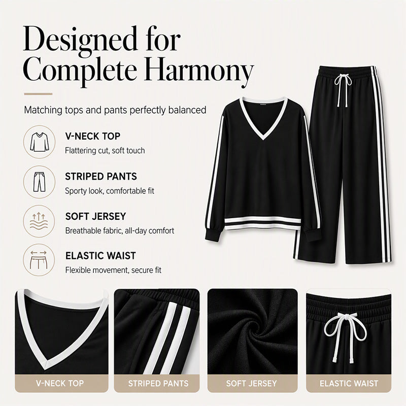 Women's V-Neck Pullover & Wide-Leg Pants Set