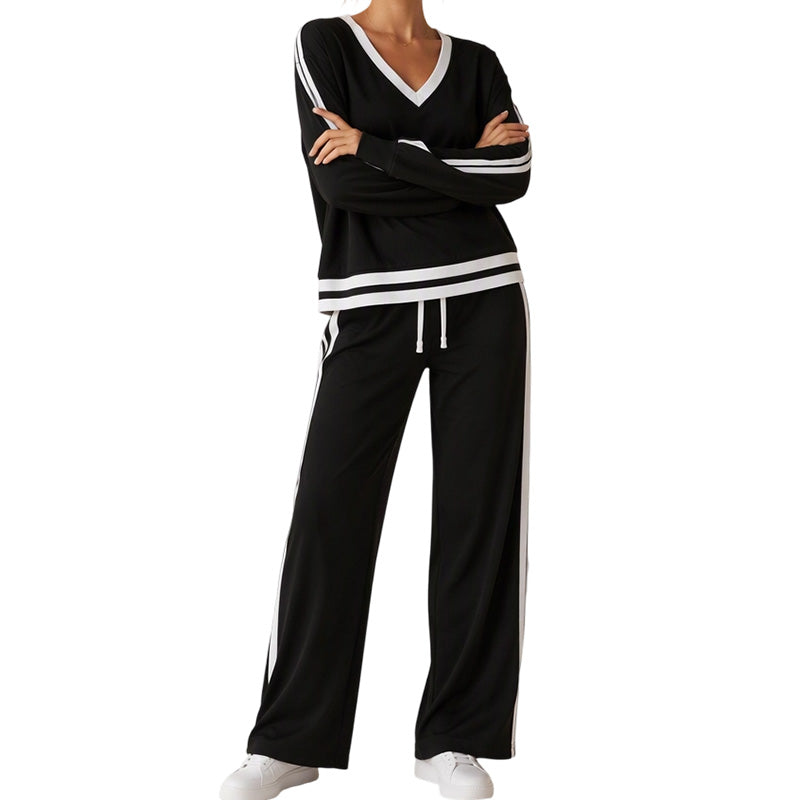 Women's V-Neck Pullover & Wide-Leg Pants Set