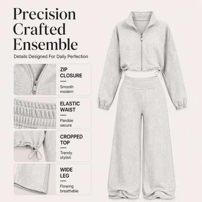 Women's Cropped Zip-Up Sweatshirt & Wide-Leg Pants Set
