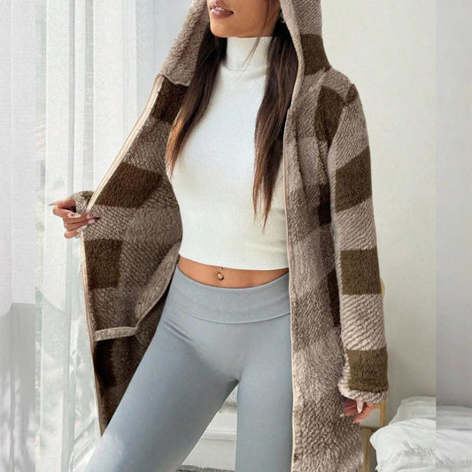 Women's Plaid Zip-Up Hooded Jacket