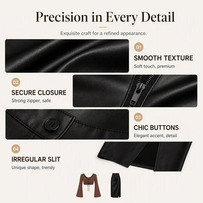 Women's Chic Irregular Side Slit PU Leather Skirt
