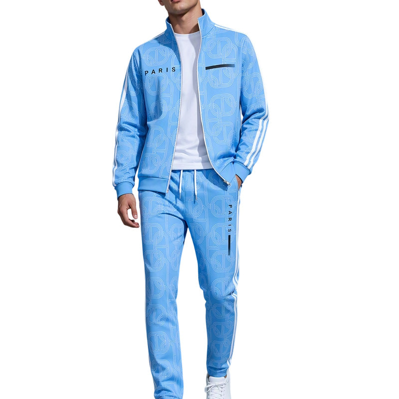 Men's Geometric Print Full-Zip Jacket & Pants Set