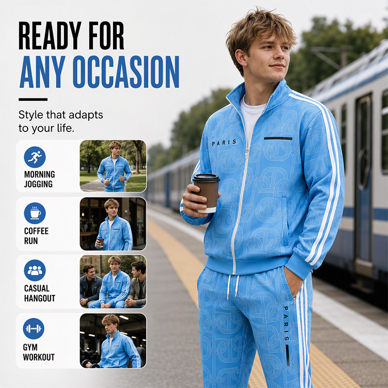 Men's Geometric Print Full-Zip Jacket & Pants Set