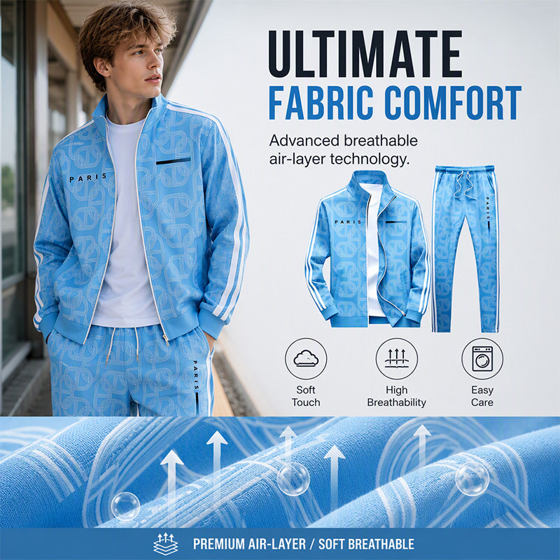 Men's Geometric Print Full-Zip Jacket & Pants Set