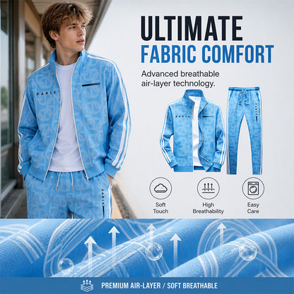 Men's Geometric Print Full-Zip Jacket & Pants Set