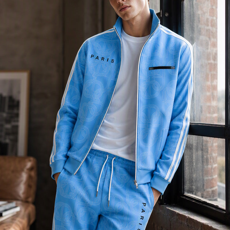 Men's Geometric Print Full-Zip Jacket & Pants Set