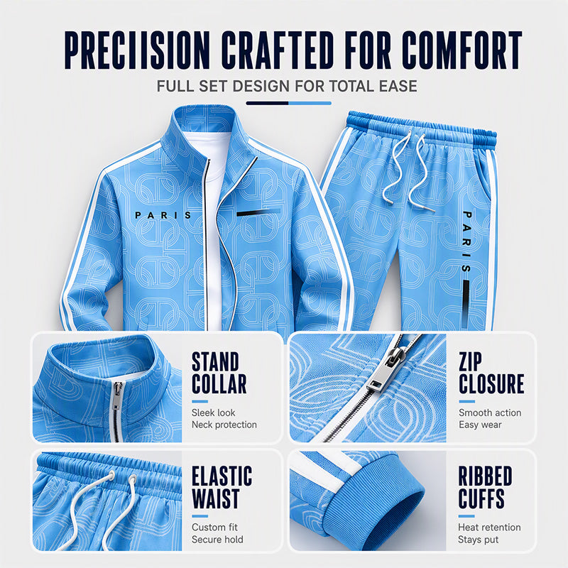 Men's Geometric Print Full-Zip Jacket & Pants Set
