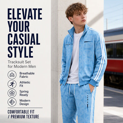 Men's Geometric Print Full-Zip Jacket & Pants Set