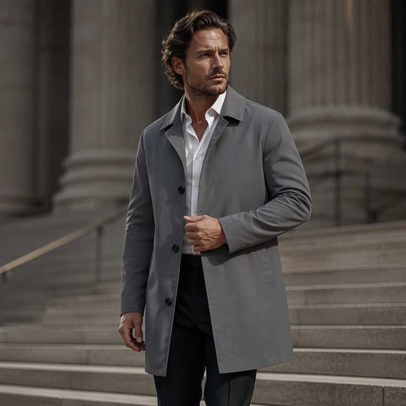 Men's Minimalist Single-Breasted Mid-Length Coat