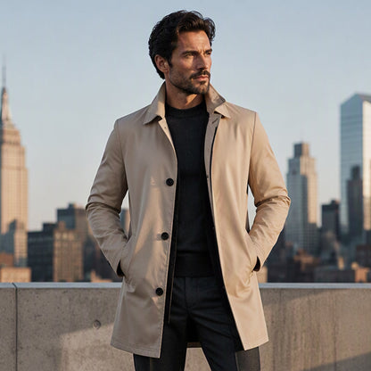 Men's Minimalist Single-Breasted Mid-Length Coat