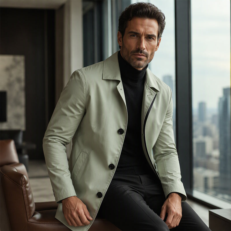 Men's Minimalist Single-Breasted Mid-Length Coat