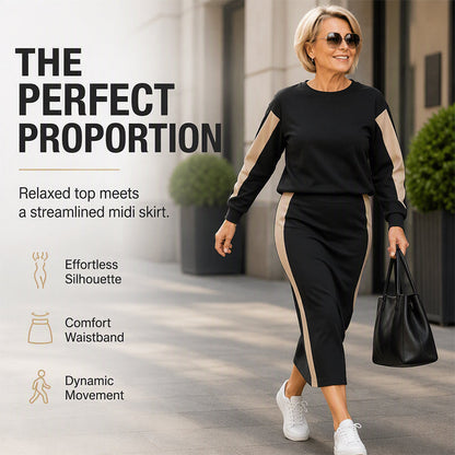 Women's Knit Two Piece Sweatshirt & Midi Skirt Set