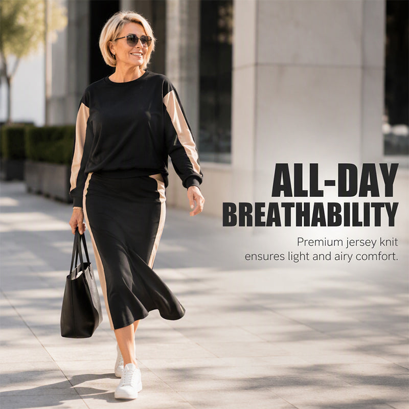 Women's Knit Two Piece Sweatshirt & Midi Skirt Set