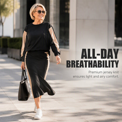 Women's Knit Two Piece Sweatshirt & Midi Skirt Set