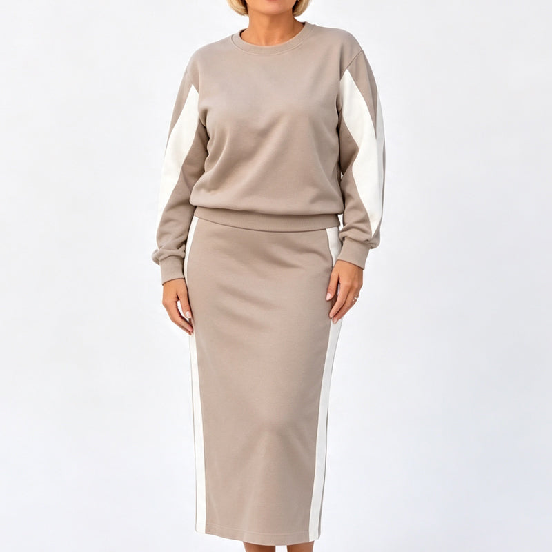 Women's Knit Two Piece Sweatshirt & Midi Skirt Set