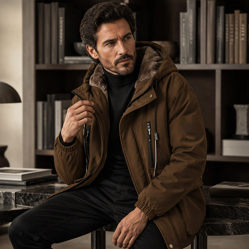 Men's Plush-Lined Hooded Parka Jacket
