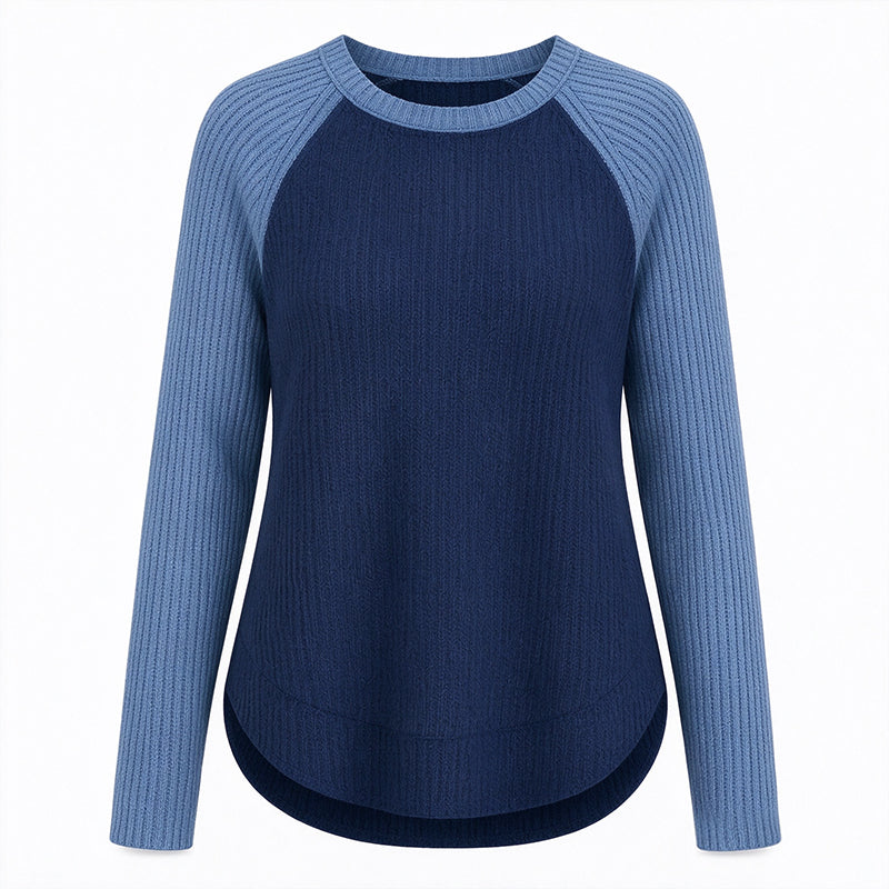 Women's Western Ranch Style Raglan Long Sleeve Knit Top with Textured Waffle Fabric and Curved Hem
