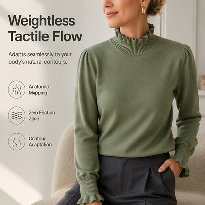Women's Casual Ruffle Mock Neck Knit Top