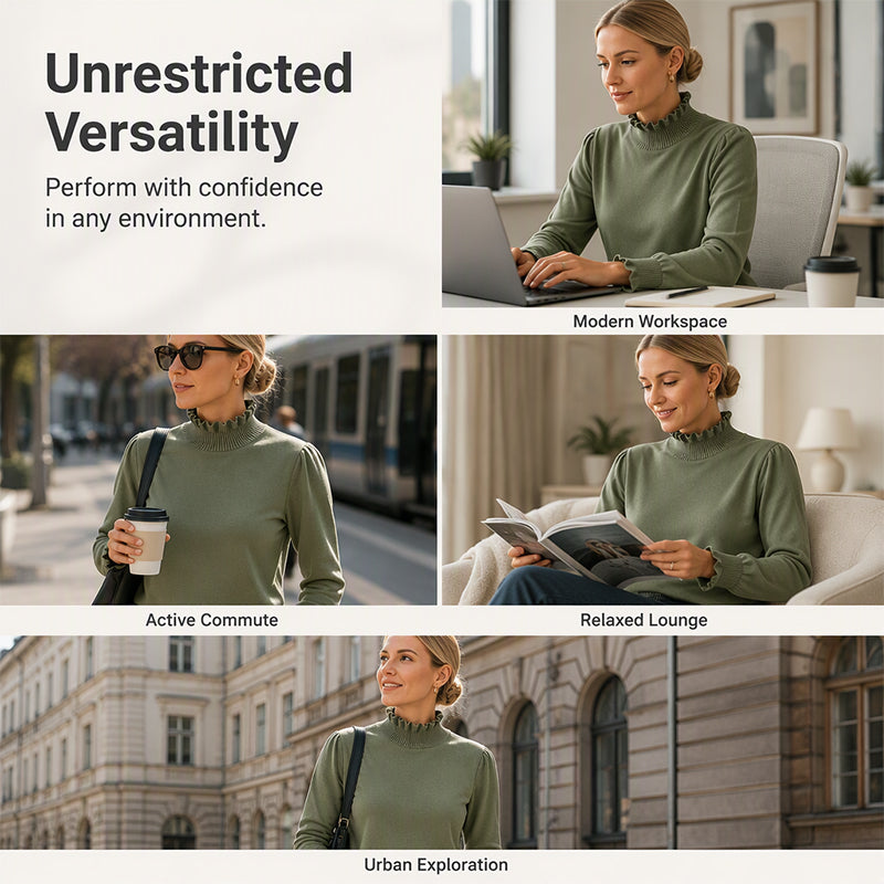 Women's Casual Ruffle Mock Neck Knit Top