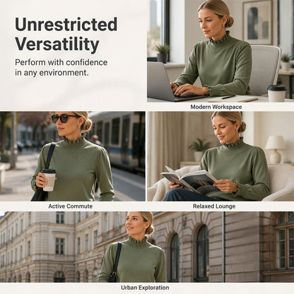 Women's Casual Ruffle Mock Neck Knit Top