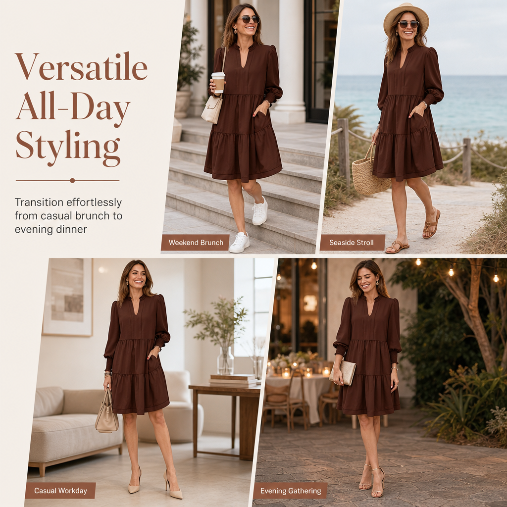 Women's V-Neck Tiered Ruffle Mini Dress