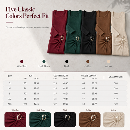 Women's Autumn Winter Solid Color Knit Texture Long Dress with Irregular Neckline