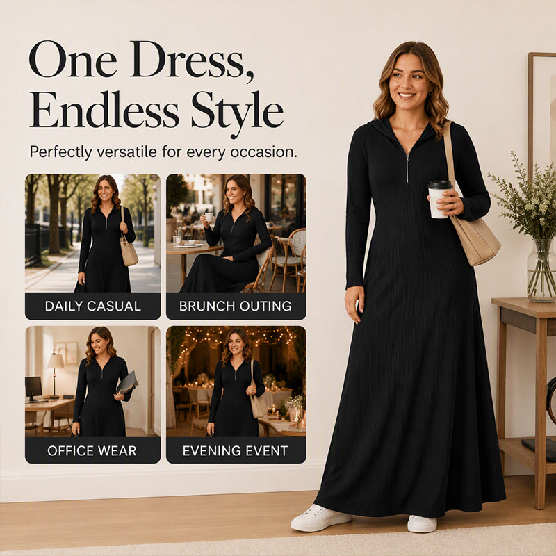 Women's Ribbed Knit Hooded Maxi Dress
