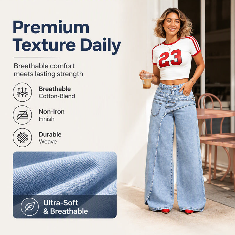 Women's Trendy Asymmetric Overlap Wide-Leg Jeans
