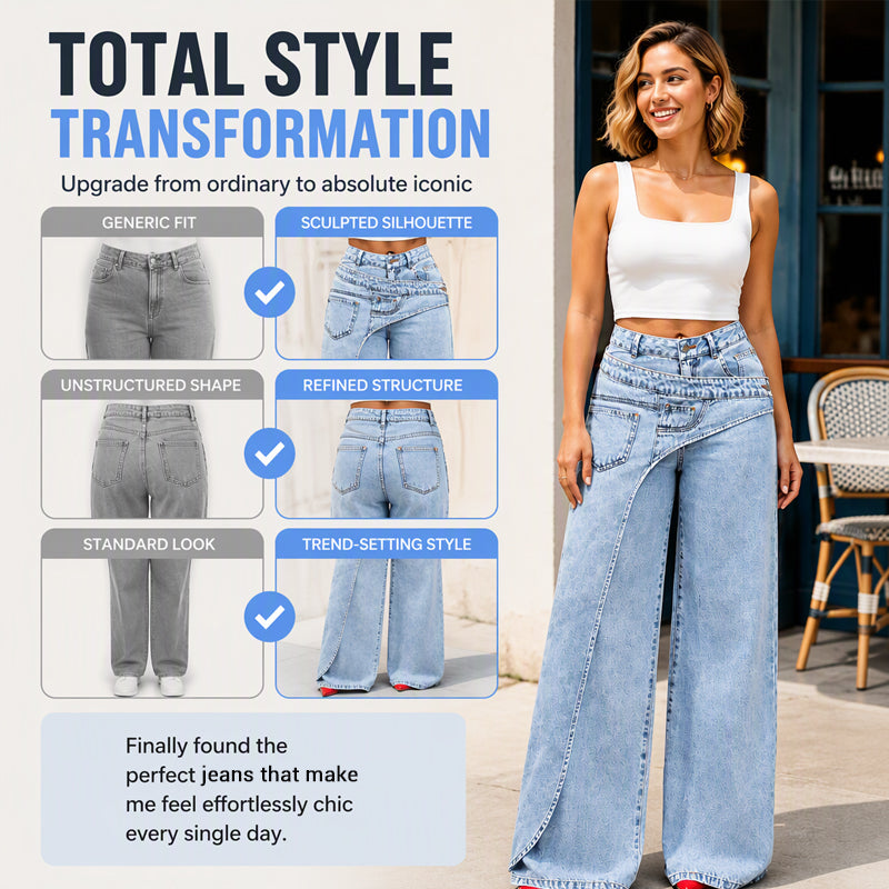 Women's Trendy Asymmetric Overlap Wide-Leg Jeans