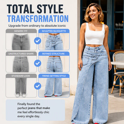 Women's Trendy Asymmetric Overlap Wide-Leg Jeans