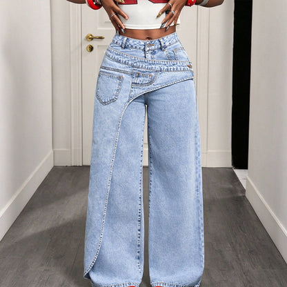 Women's Trendy Asymmetric Overlap Wide-Leg Jeans