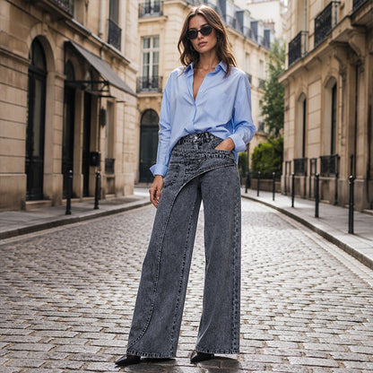 Women's Trendy Asymmetric Overlap Wide-Leg Jeans