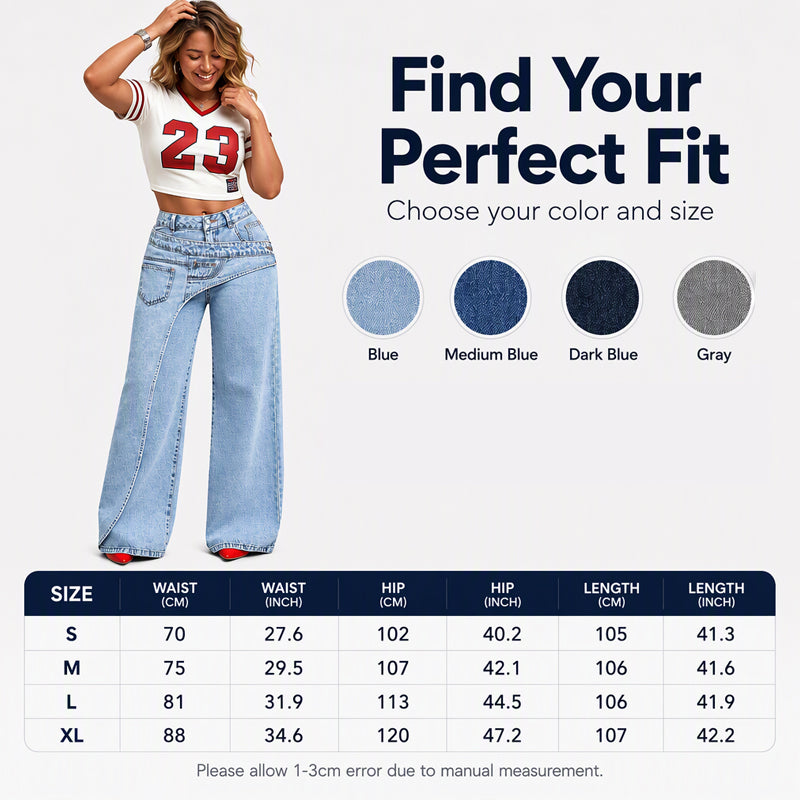 Women's Trendy Asymmetric Overlap Wide-Leg Jeans
