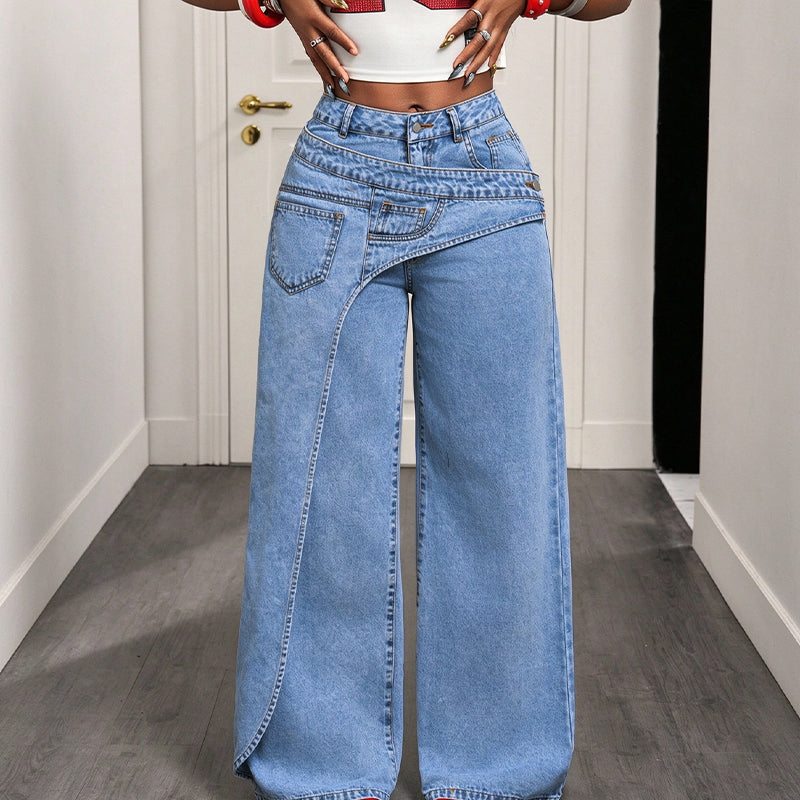 Women's Trendy Asymmetric Overlap Wide-Leg Jeans
