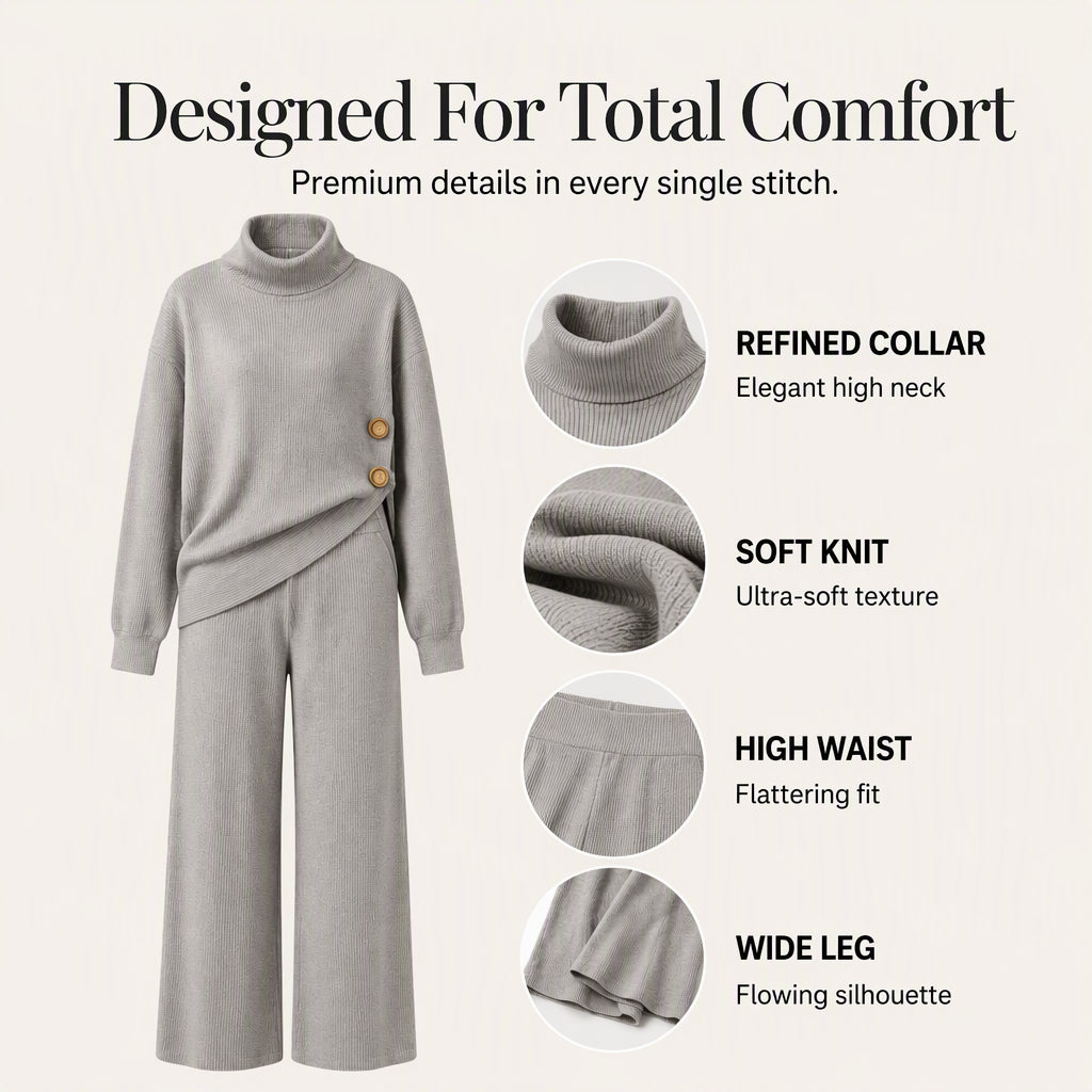 Women's Knit Turtleneck Sweater & Wide-Leg Pants Set