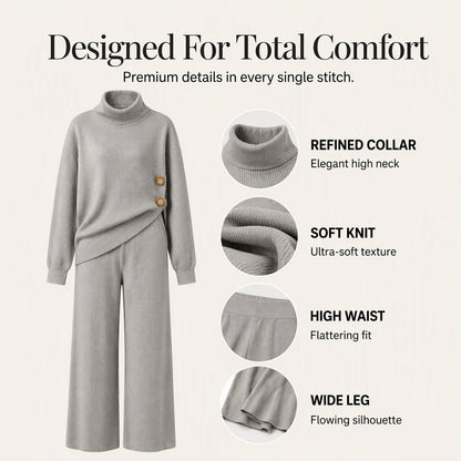 Women's Knit Turtleneck Sweater & Wide-Leg Pants Set