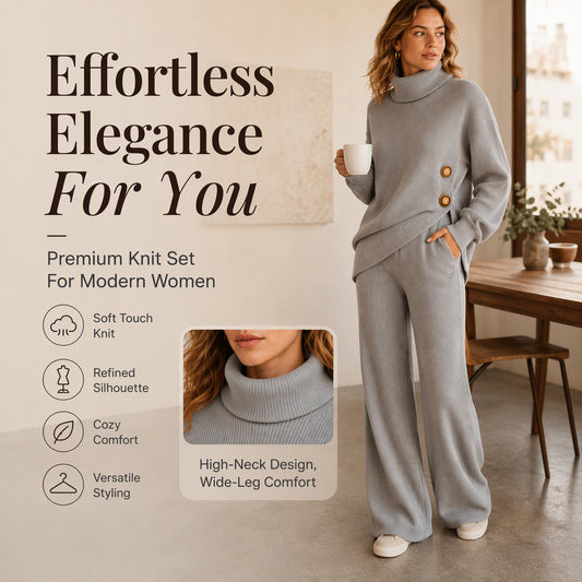 Women's Knit Turtleneck Sweater & Wide-Leg Pants Set ⚡Free Shipping⚡