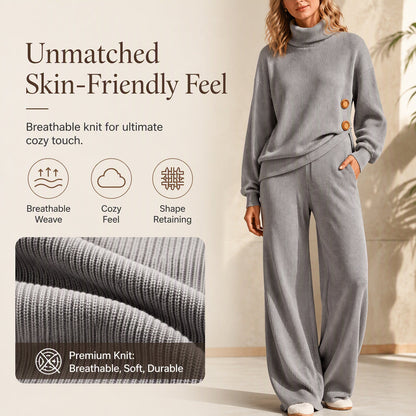 Women's Knit Turtleneck Sweater & Wide-Leg Pants Set