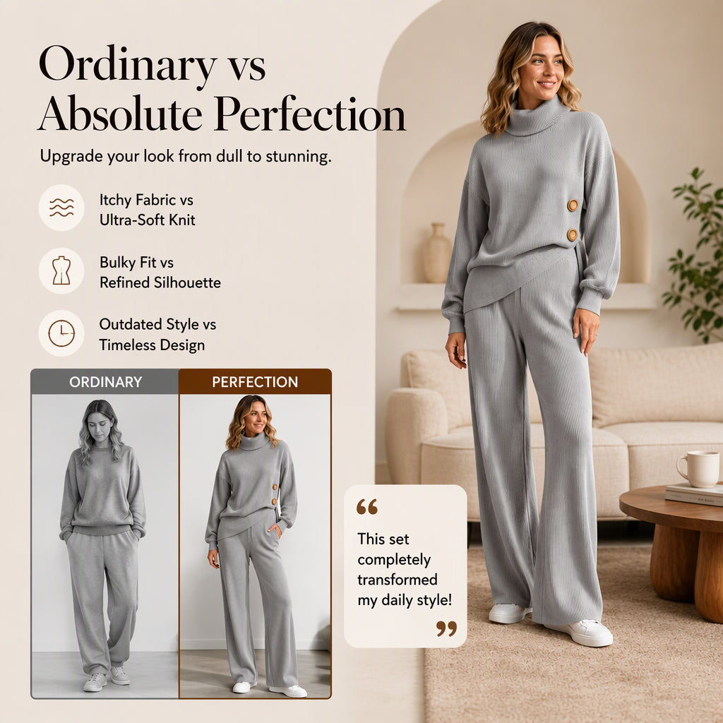 Women's Knit Turtleneck Sweater & Wide-Leg Pants Set