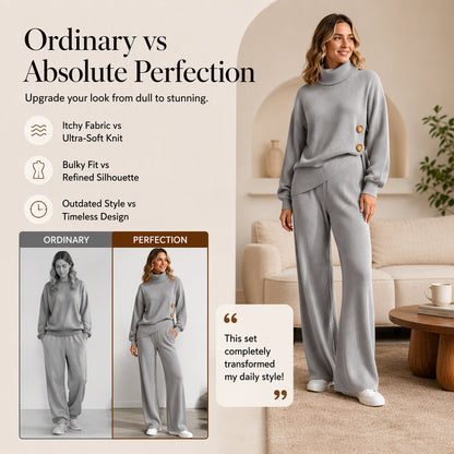 Women's Knit Turtleneck Sweater & Wide-Leg Pants Set