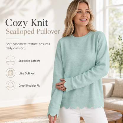 Women's Scalloped Hem Crew Neck Sweatshirt