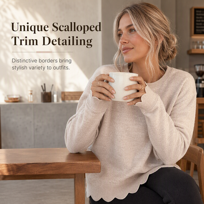 Women's Scalloped Hem Crew Neck Sweatshirt