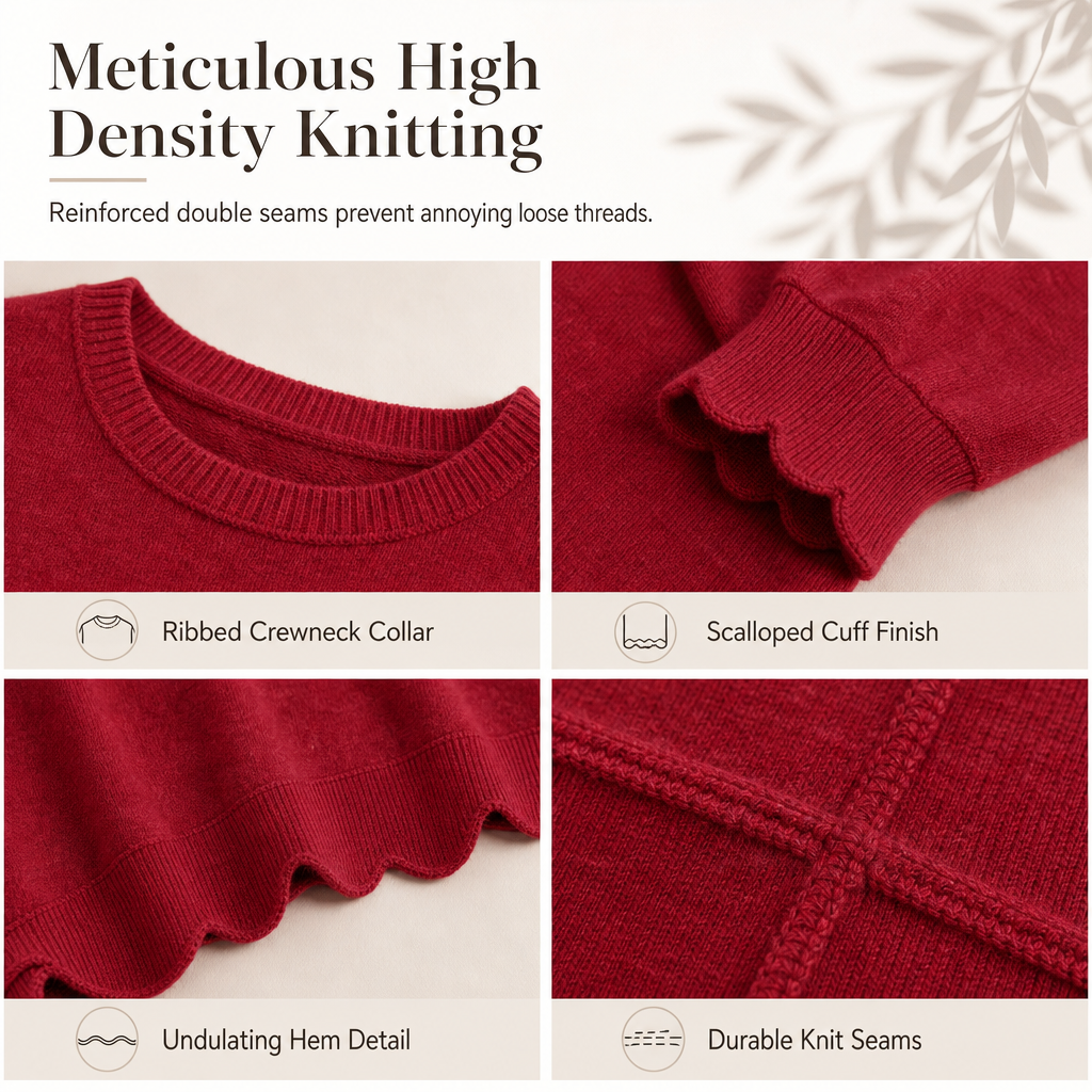 Women's Scalloped Hem Crew Neck Sweatshirt