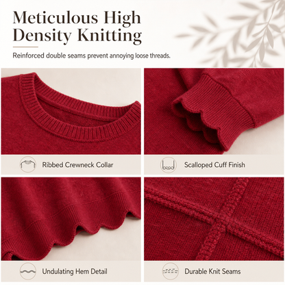 Women's Scalloped Hem Crew Neck Sweatshirt