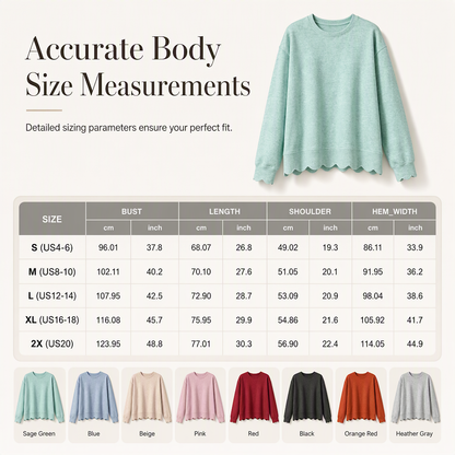 Women's Scalloped Hem Crew Neck Sweatshirt