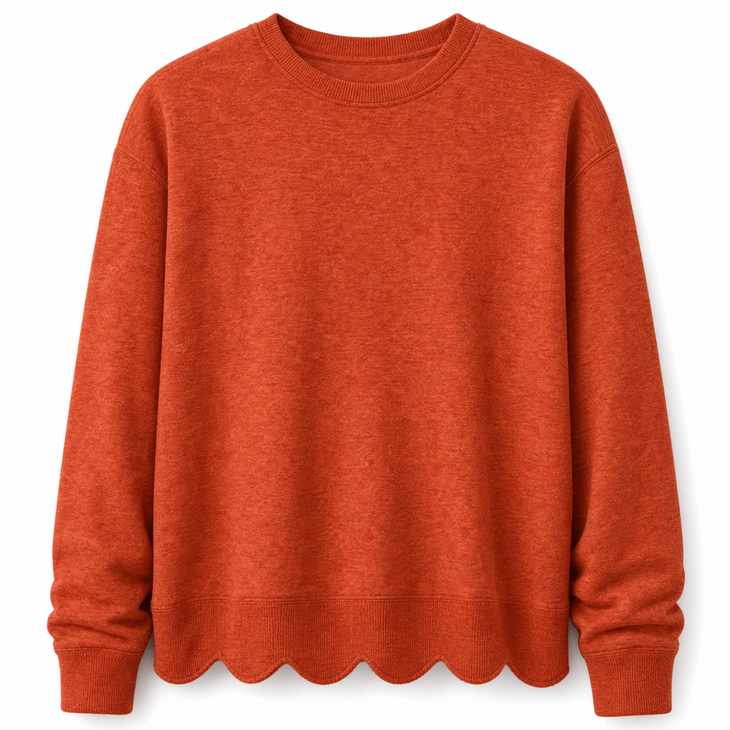 Women's Scalloped Hem Crew Neck Sweatshirt