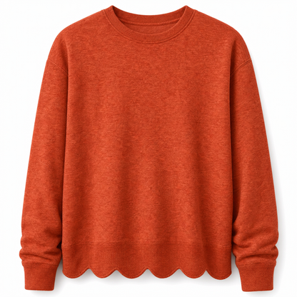 Women's Scalloped Hem Crew Neck Sweatshirt