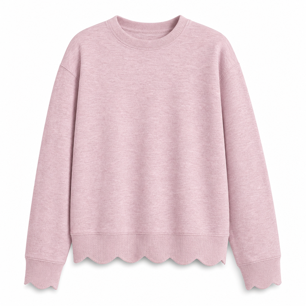 Women's Scalloped Hem Crew Neck Sweatshirt