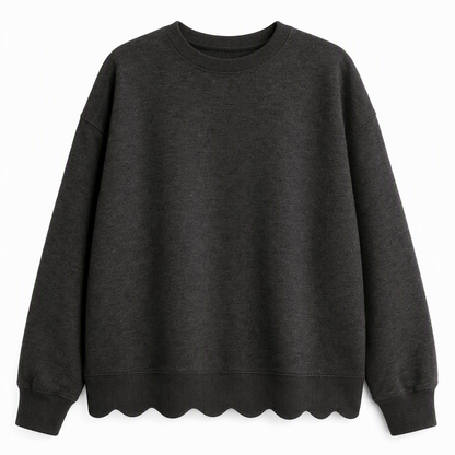 Women's Scalloped Hem Crew Neck Sweatshirt