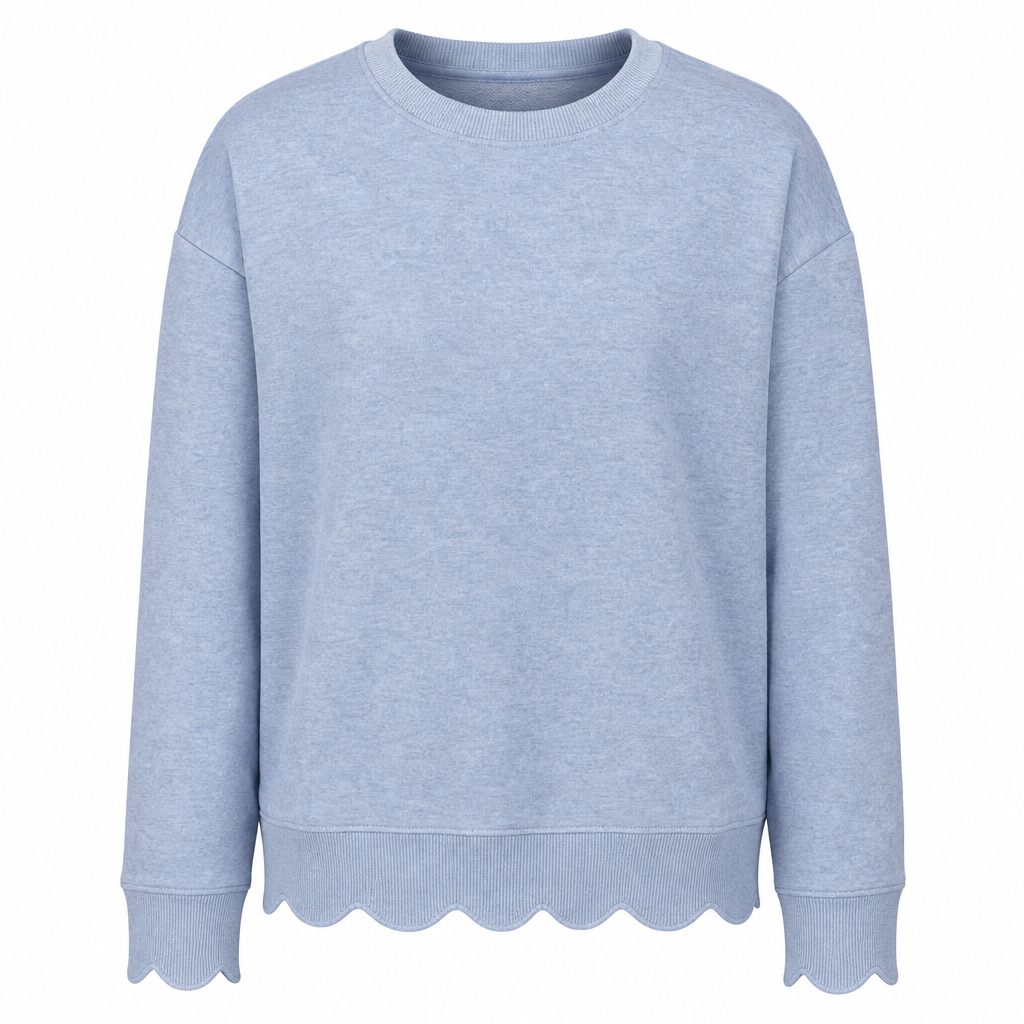 Women's Scalloped Hem Crew Neck Sweatshirt